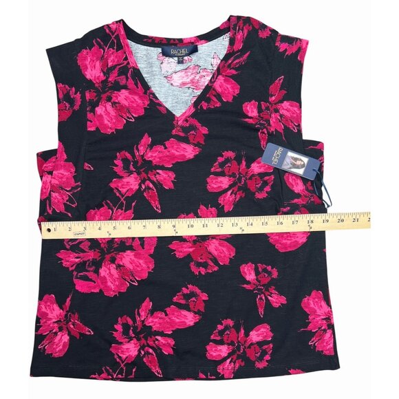 Rachel Roy Womens Sleeveless V-Neck Lightweight Black & Pink Floral Top Large - Picture 7 of 10